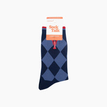 Load image into Gallery viewer, Embroidered Lobster Argyle Combed Cotton Socks in Navy Blue