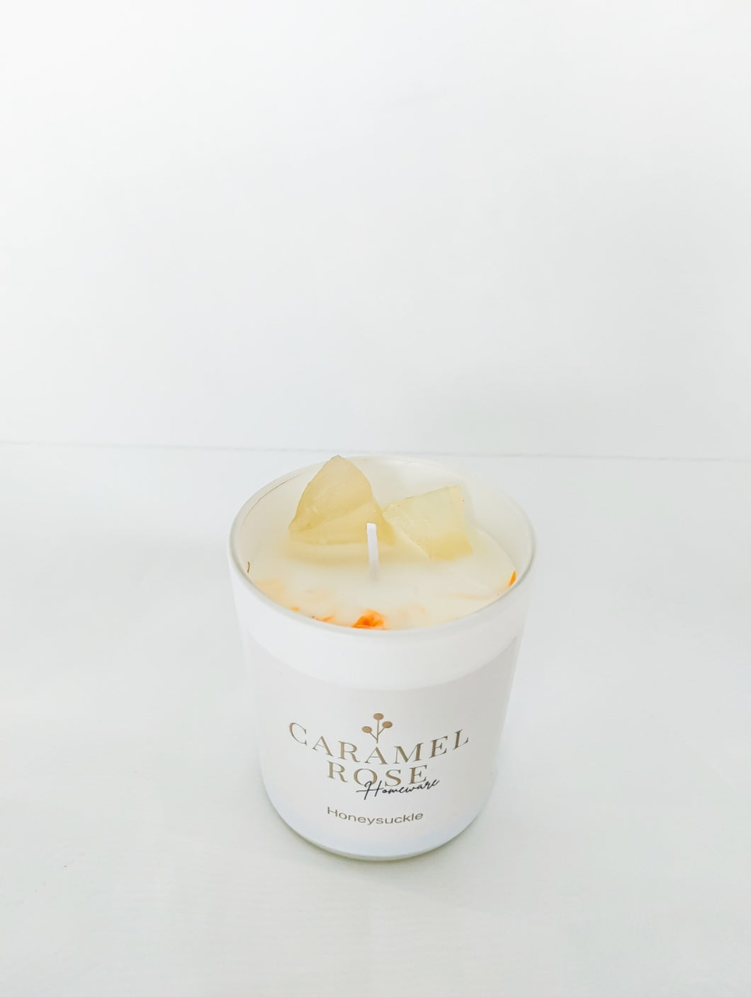 Caramel Rose Home Crystal & Botanical Candle - Honeysuckle