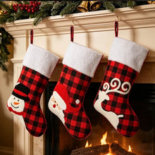 Load image into Gallery viewer, Red & Black Tartan Christmas Stocking - Santa