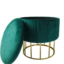 Load image into Gallery viewer, Round Metal Storage Ottoman in Emerald Green 1PK
