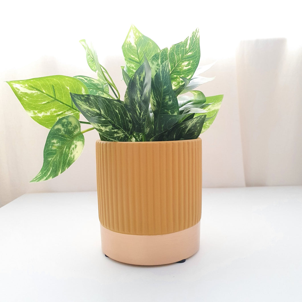 SoSo Retro Colour Block Ceramic Plant Pot - Turquoise & Gold
