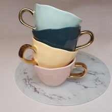 Load image into Gallery viewer, SoSo Retro Candy Coloured Mugs - Pastel Blue &amp; Gold
