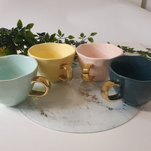 Load image into Gallery viewer, SoSo Retro Candy Coloured Mugs - Teal &amp; Gold
