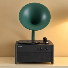 Load image into Gallery viewer, Retro Gramophone Record Player with Bluetooth - Black &amp; Green
