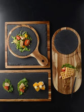 Load image into Gallery viewer, SoSo Retro Slate &amp; Wood Food Presentation Board
