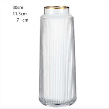 Load image into Gallery viewer, Luxury Retro Vertical Stripe Glass Vase With Gold Rim
