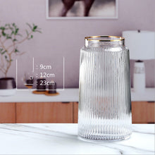 Load image into Gallery viewer, Luxury Retro Vertical Stripe Glass Vase With Gold Rim
