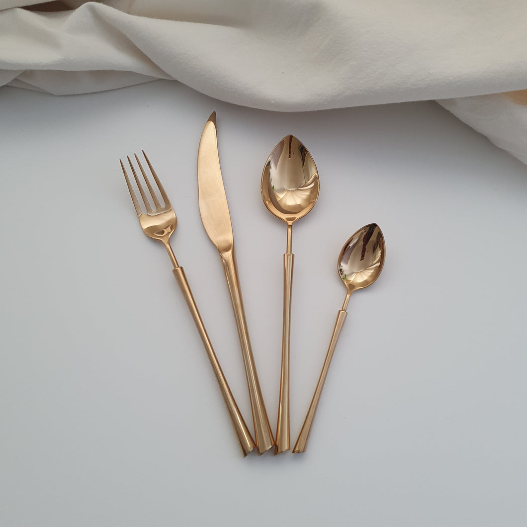 16 Piece Gold Plated Stainless Steel Cutlery - All Gold