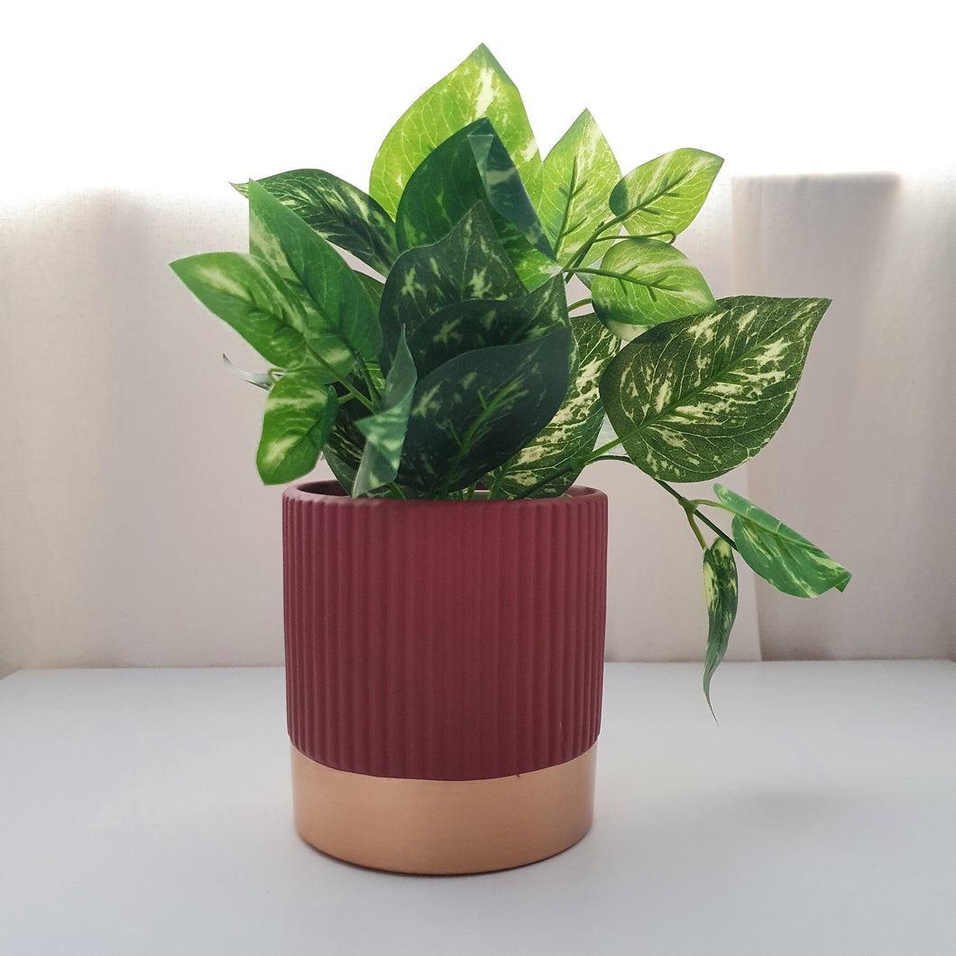 SoSo Retro Colour Block Ceramic Plant Pot - Pink & Gold