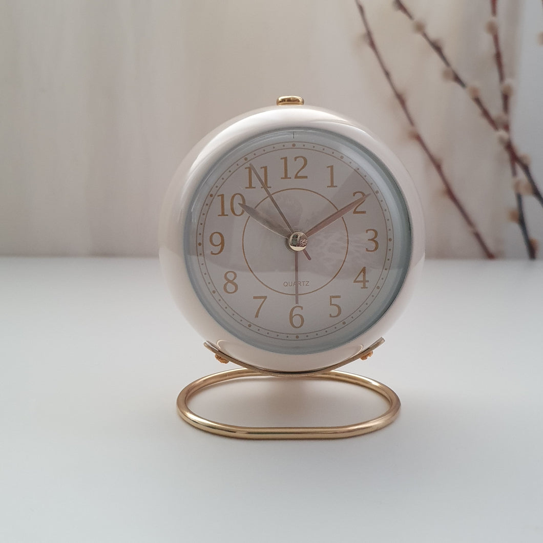 Retro Style Alarm Clock - Cream & Gold