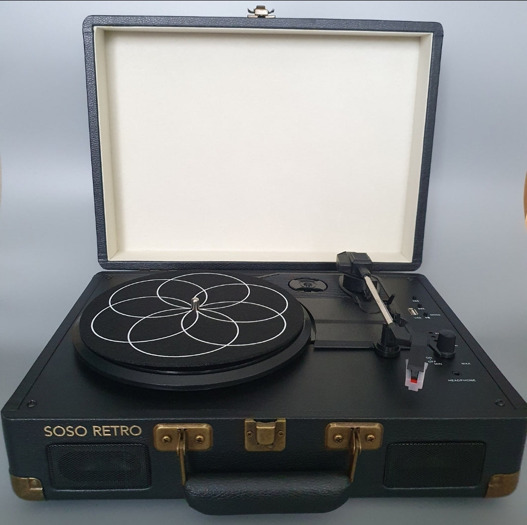 SoSo Retro Bluetooth Record Player - Black and Brass
